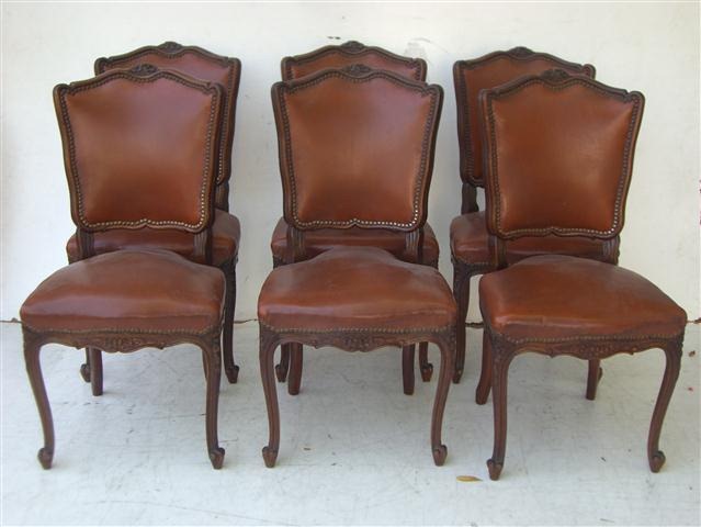Juego De 6 Sillas Francesas Luis XV Tapizado Cuero