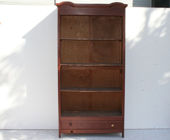Biblioteca Estante De Madera Antigua Con Cajon