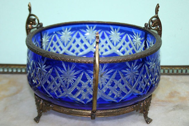 CENTRO DE MESA DE CRISTAL SAN CARLOS AZUL