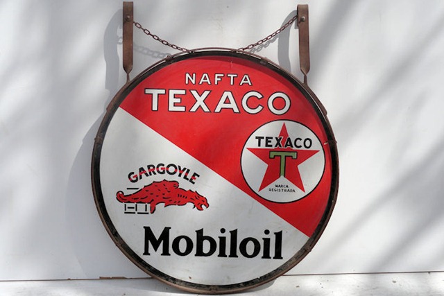 Cartel De Publicidad Antiguo Texaco De Gran Tama&ntilde;o