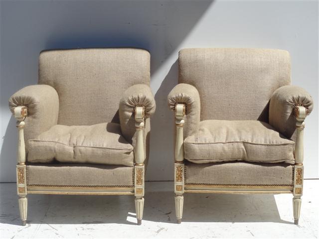 Par De Sillones Franceses Luis Xvi Tapizado Arpillera