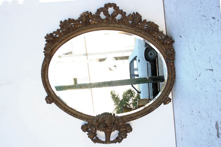 Espejo Antiguo Dorado Tallado Biselado