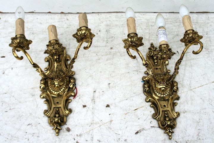 Par De Apliques De Bronce De 3 Luces