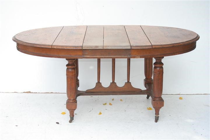 Mesa De Comedor Antigua Oval De Roble Con Alargue
