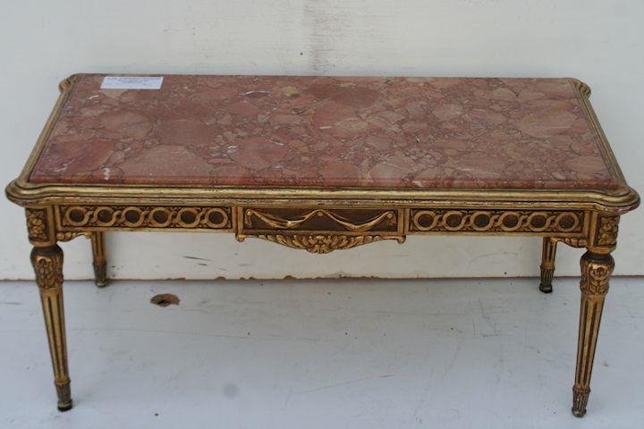 Mesa Ratona Centro Luis Xvi Con Tapa De Marmol