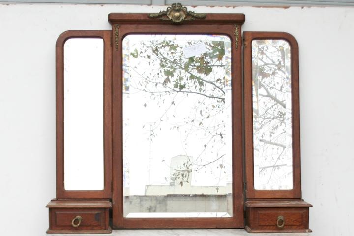 Espejo Triptico DE ROBLE Vidrio Biselado Y CAJONES