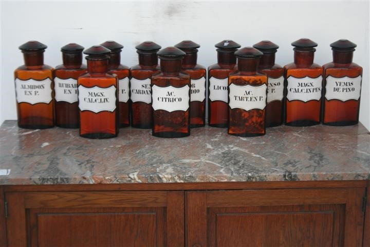 Frascos De Farmacia Antiguos Ambar Tapa Octogonal
