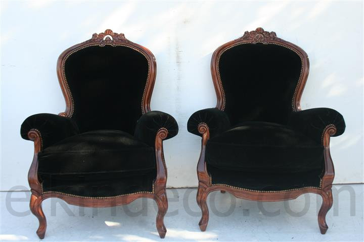 Par De Sillones Estilo Colonial Ingles De 1 Cuerpo En Pana