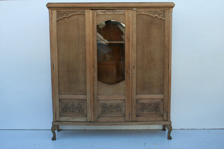 Biblioteca estilo Chippendale Inglés antigua de 3 puertas lavada a nuevo