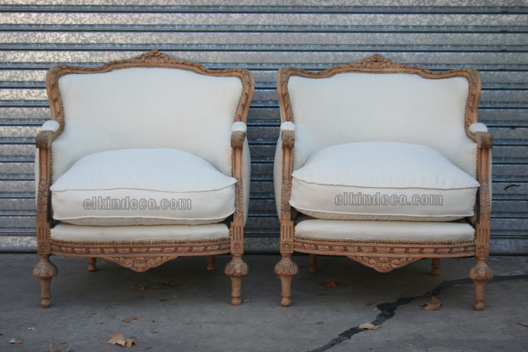 Par De Sillones Estilo Francés Luis Xvi Tapizados En Lino