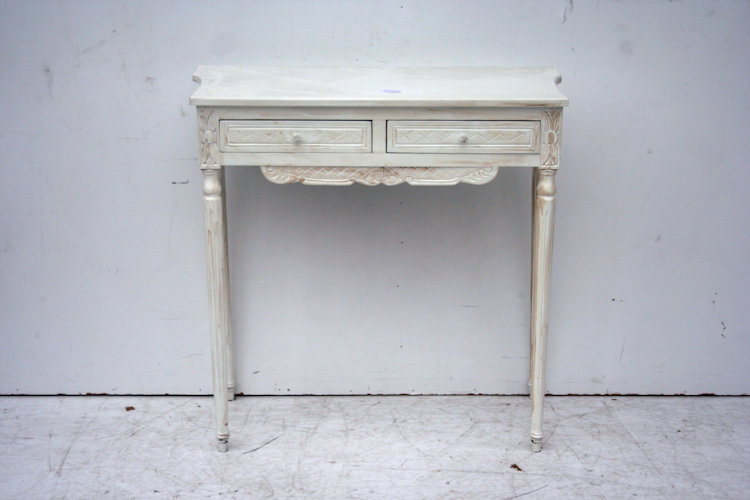 Consola Estilo Frances Luis Xvi 2 Cajones Patina Blanca