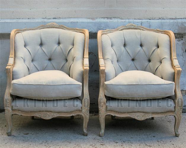 Par De Sillones Estilo Francés Luis XV Tapizados En Lino