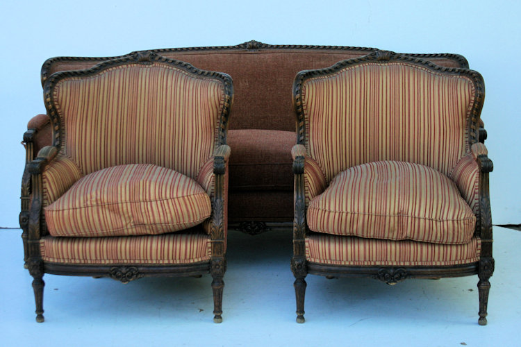 Juego Living Frances Luis Xvi Sofa 3 cuerpos y Sillones