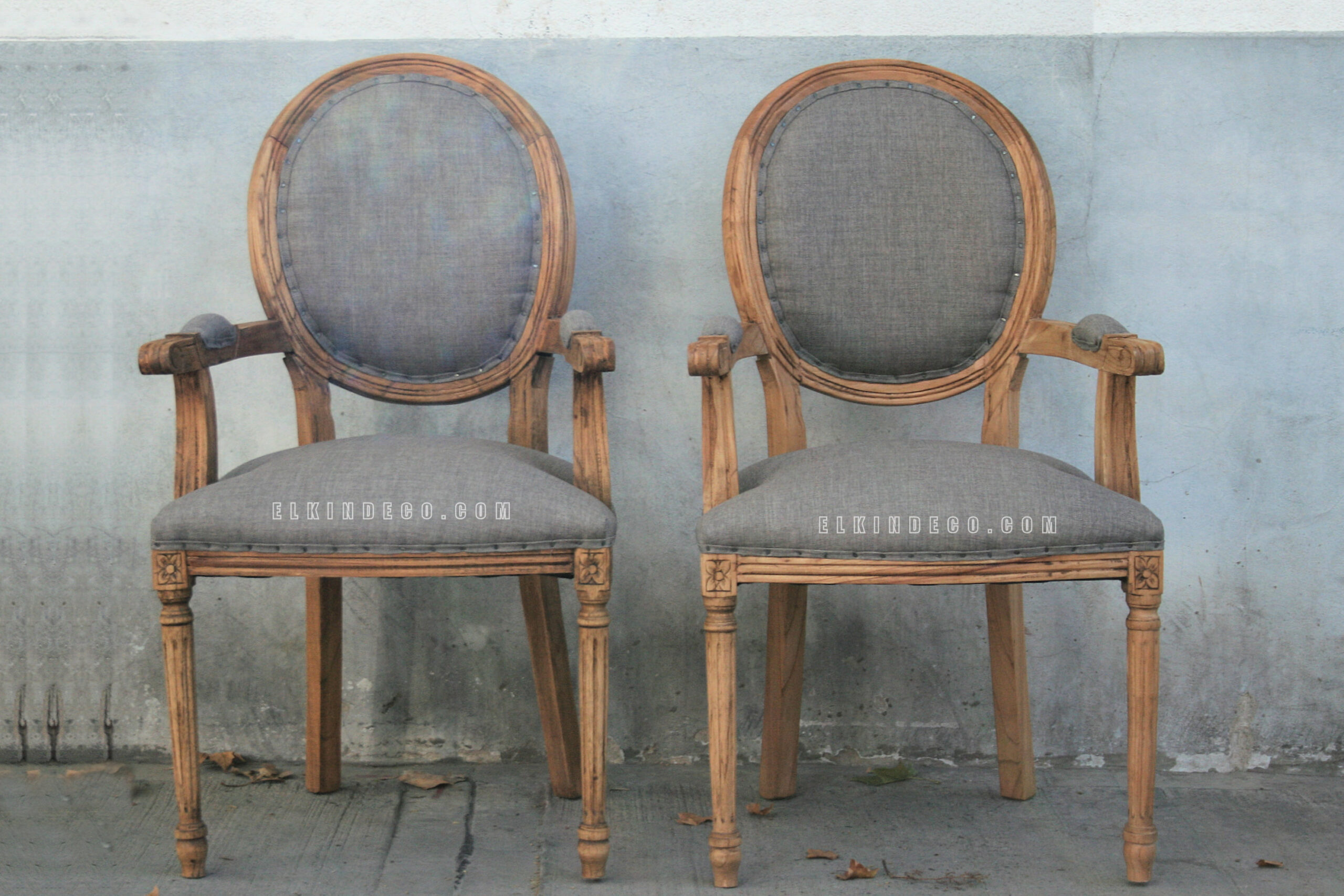 Par De Sillones Estilo Frances Luis Xvi Oval en lino