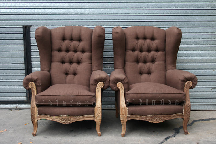 PAR DE SILLONES FRANCES TIPO BERGERE EN LINO