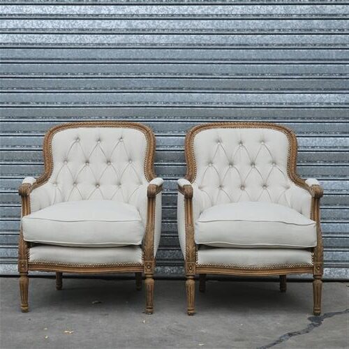 Par De Sillones Estilo Frances Luis Xv Tapizados En Lino