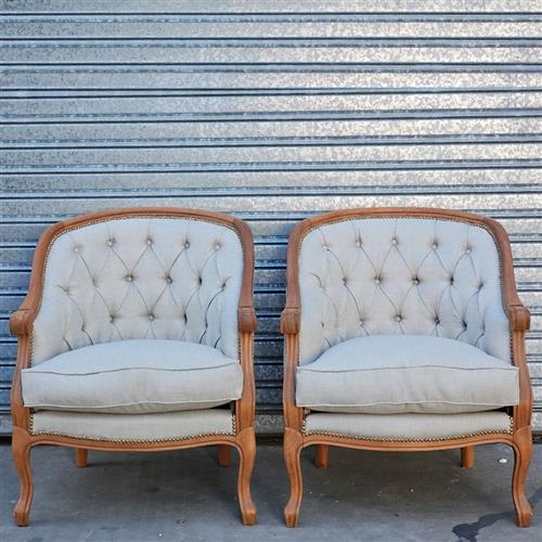 Par De Sillones Estilo Frances Luis Xv Tapizados En Lino