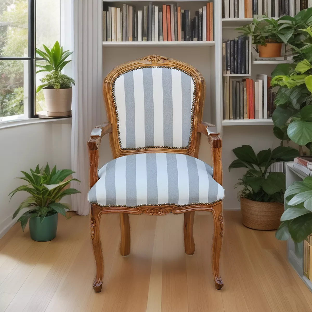 Sillon Estilo Frances Luis Xv Tapizado A Rayas