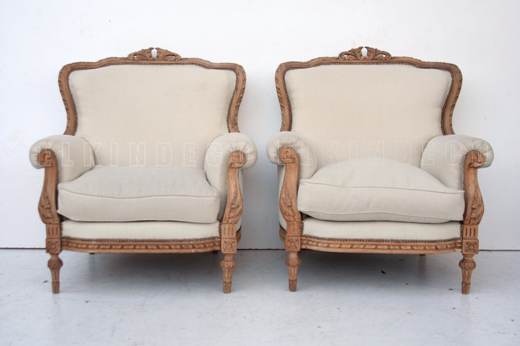 Par De Sillones Estilo Francés Luis Xvi Tapizados En Lino