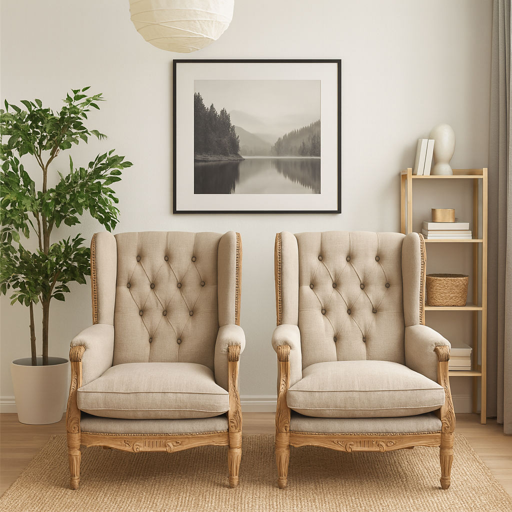 Par de sillones estilo frances tipo Bergere en lino