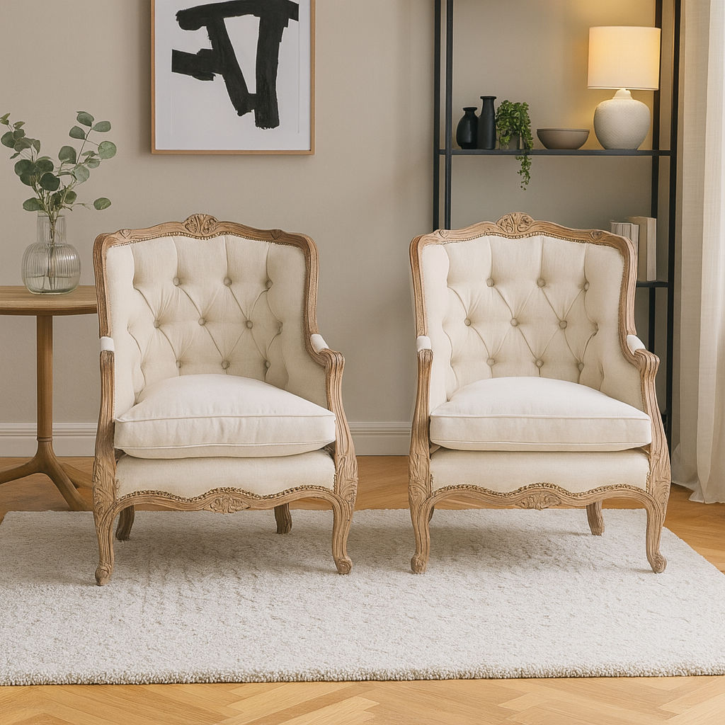 Par de sillones estilo francés Luis XV en lino