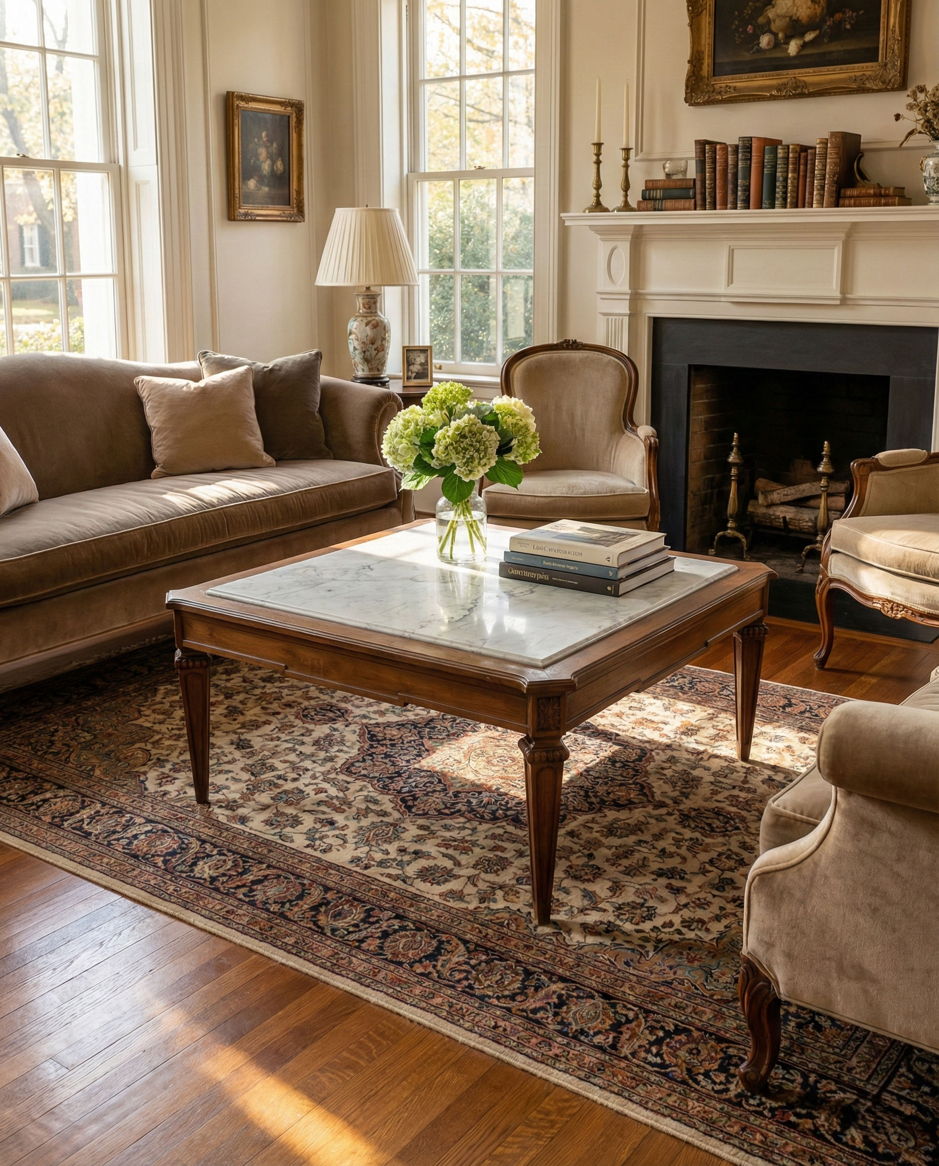Mesa ratona estilo francés con tapa de mármol