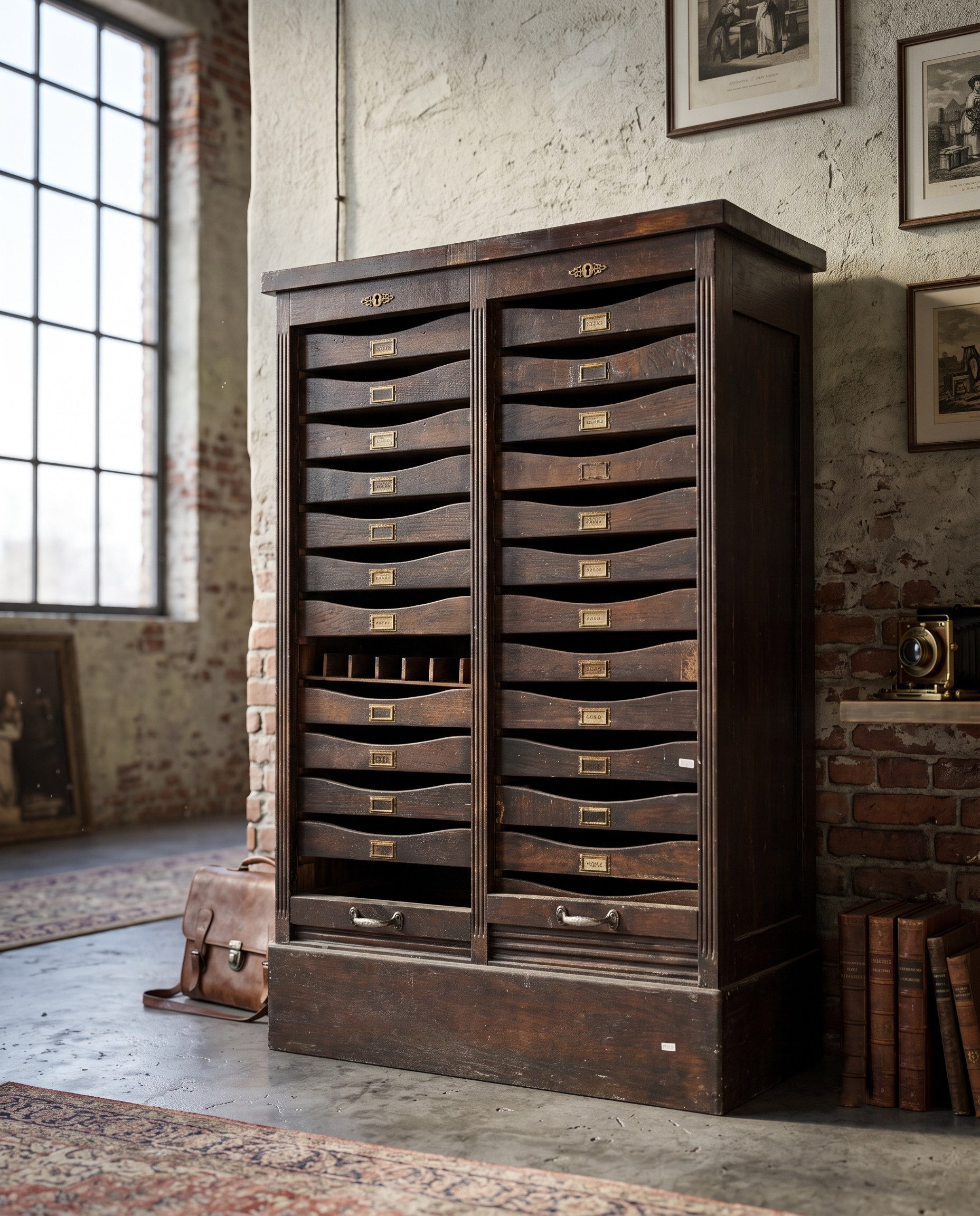 Mueble Fichero Industrial Vintage De Roble Con Cajones