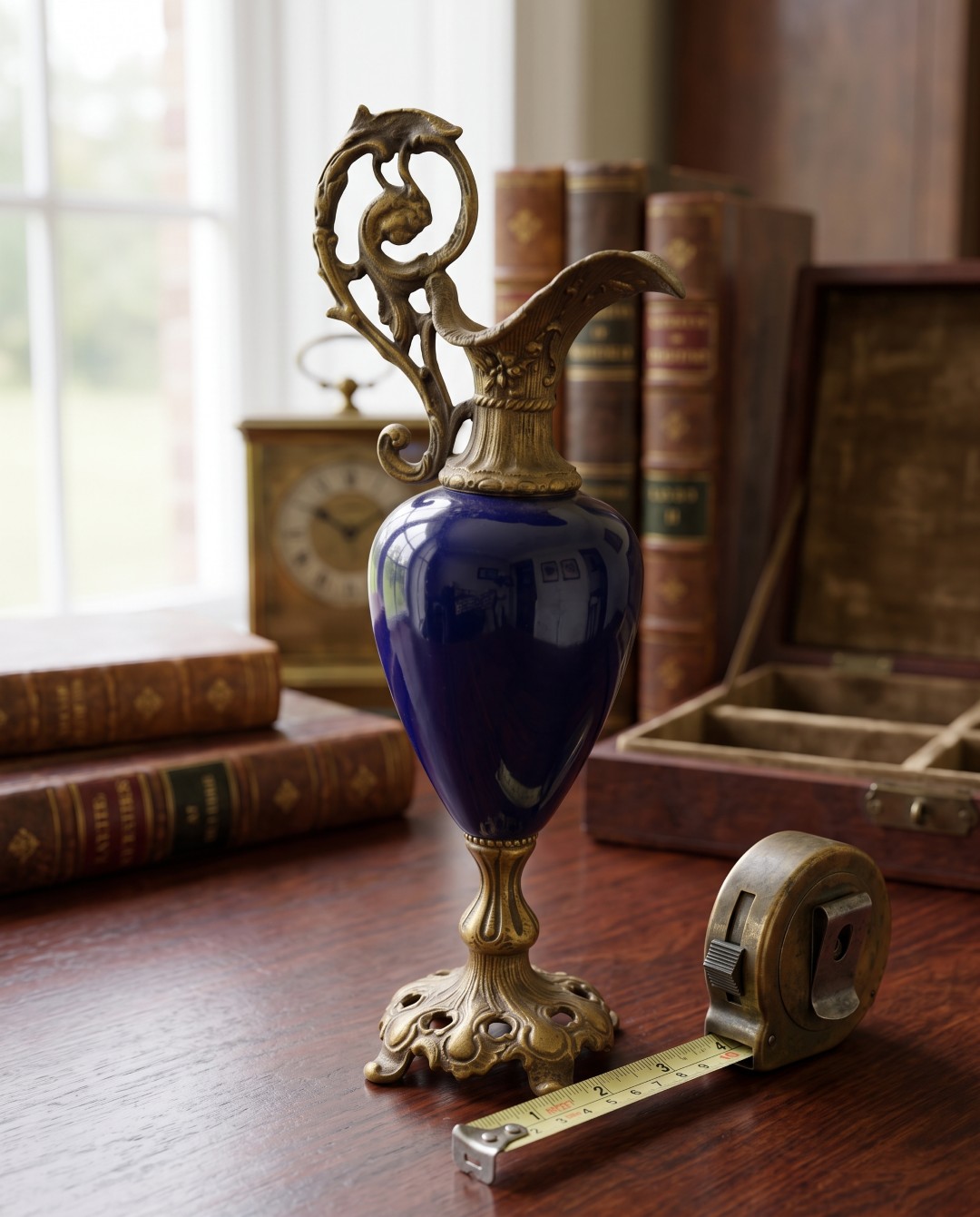 Jarrón de estilo clásico en azul cobalto con montura ornamentada en bronce labrado