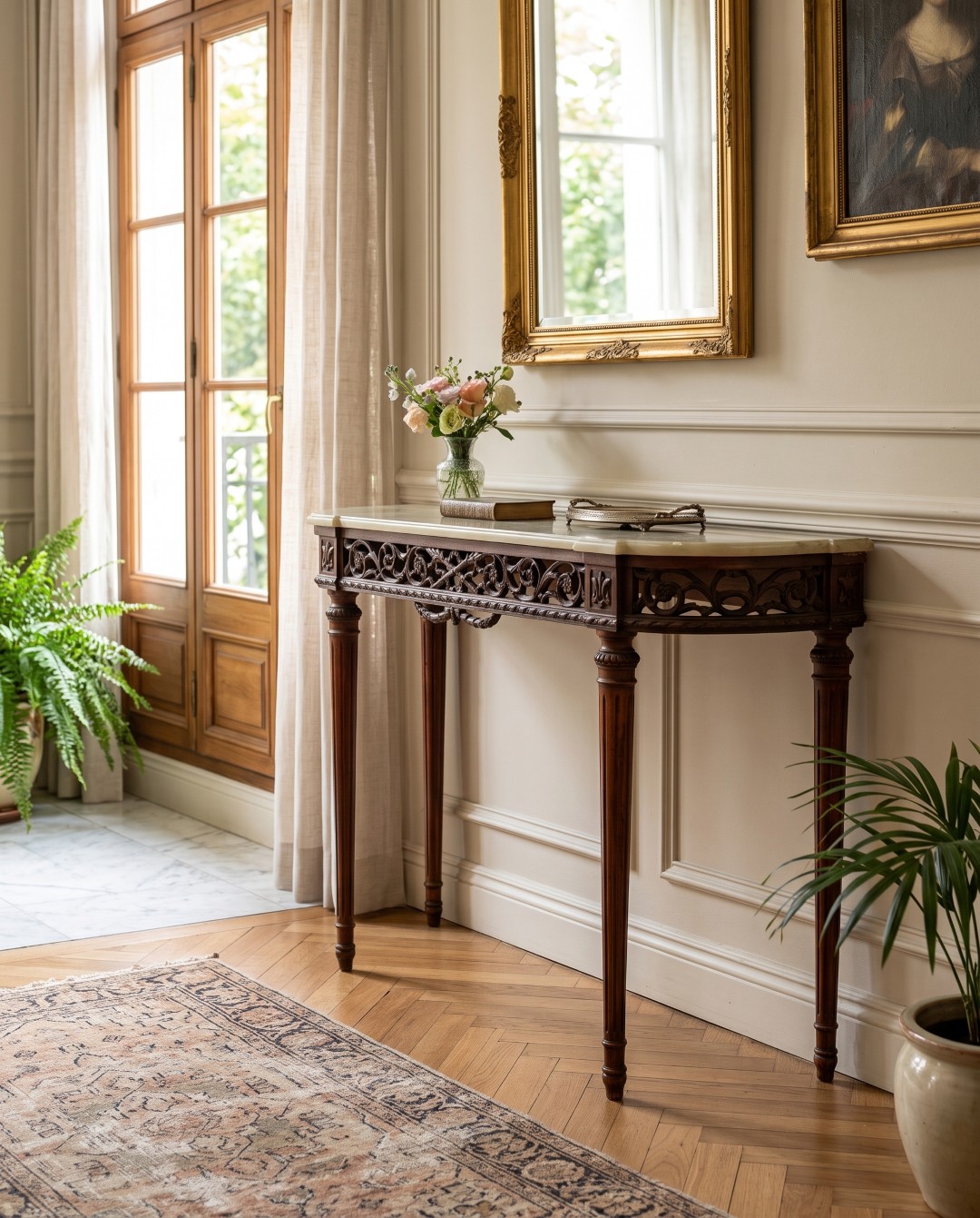 Consola Con Marmol Estilo Frances Luis Xvi Madera Dressoire